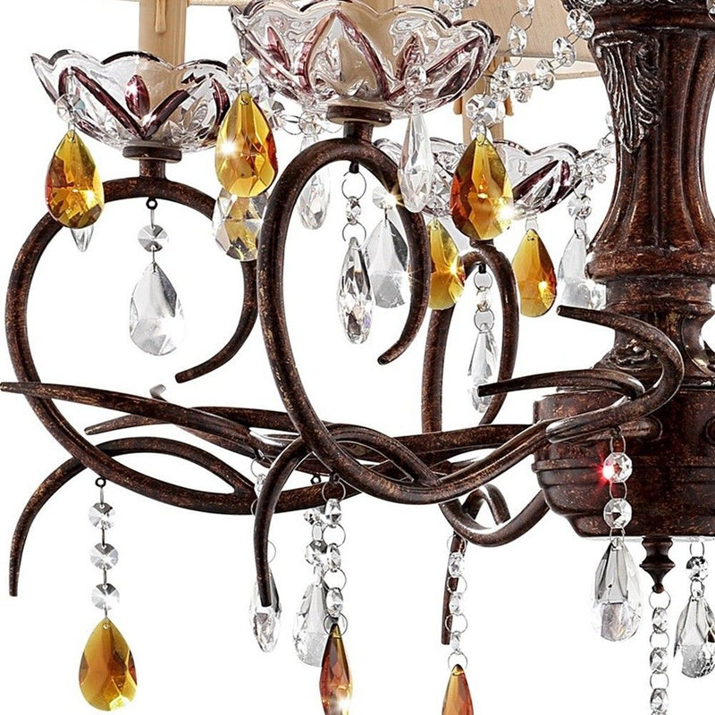 Hanging Ceiling Lamp With Clear And Amber Crystals - Burnished Bronze