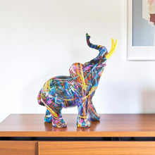 Load image into Gallery viewer, Elephant Tabletop Sculpture - Blue / Yellow / Pink
