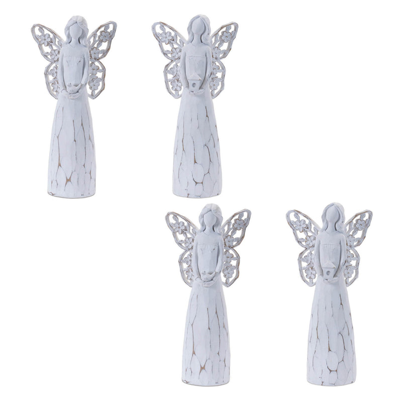 Poly Floral Wing Angel Figurines (Set of 4) - White