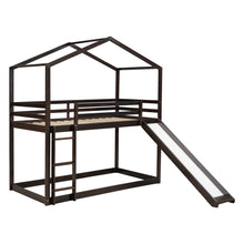 Load image into Gallery viewer, Twin Over Twin Bunk Bed with Roof, Slide and Ladder, Espresso
