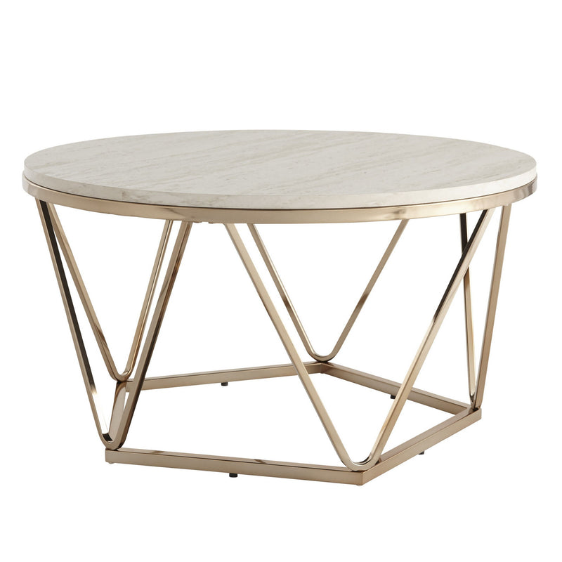 Solid Wood And Manufactured Wood And Metal Round Coffee Table - Champagne