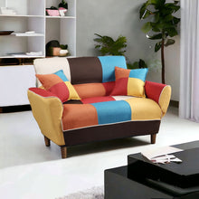 Load image into Gallery viewer, Linen Futon Convertible Sleeper Loveseat And Toss Pillows - Yellow / White / Brown
