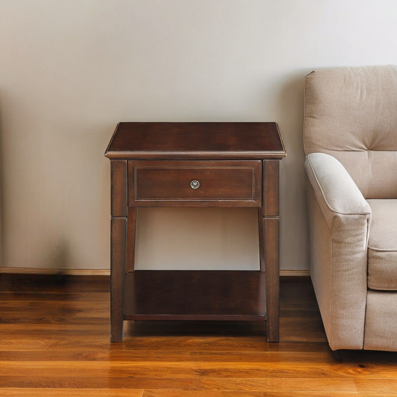 Manufactured Wood Rectangular End Table With Drawer And Shelf - Walnut