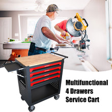 Load image into Gallery viewer, 4 Drawers Multifunctional Tool Cart With Wheels And Wooden Top
