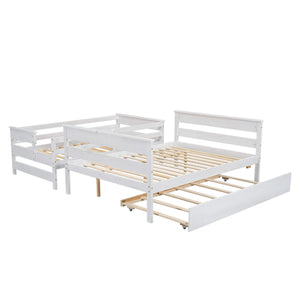 Wood Twin over Full Bunk Bed with Twin Size Trundle, White