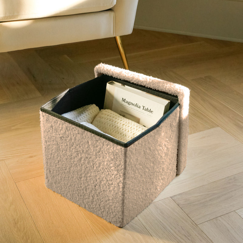 12" Boucle Cube Storage Ottoman - Taupe