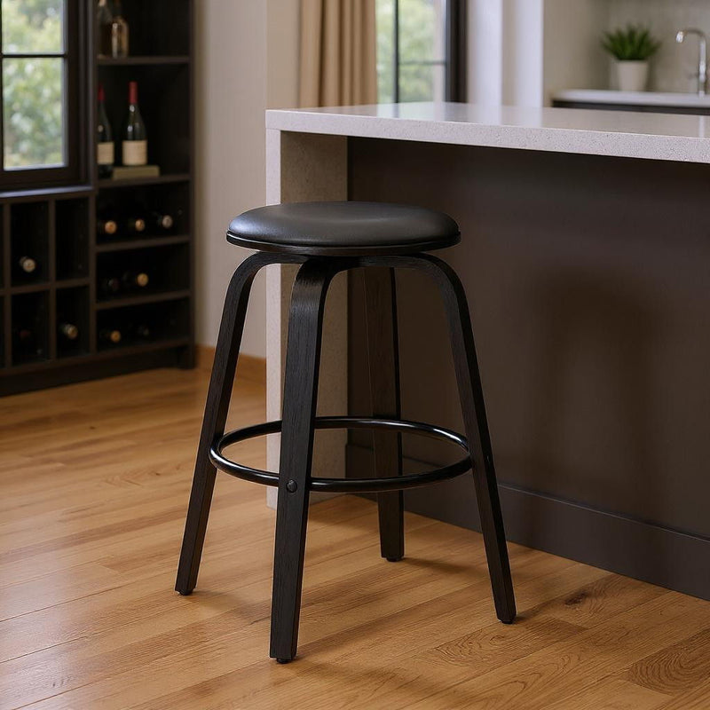 Solid Wood Swivel Backless Bar Height Bar Chair - Gray / Black