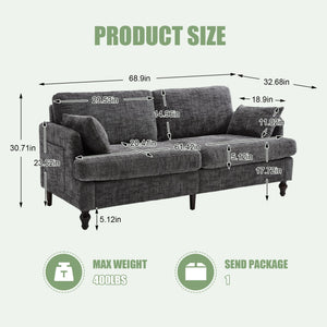 Chenille 2 Seater Sofa With LED Light, USB Charging Port, And Storage Bag