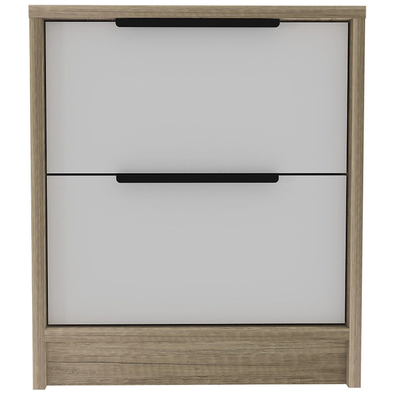 Mod Two Drawer Nightstand - Light Oak And White