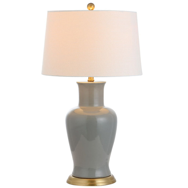 Urn Bedside Lamp With Drum Shade - Gray / Gold / White