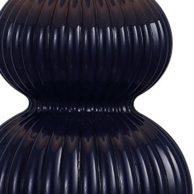 Gourd Table Lamp With Drum Shade - Navy Blue
