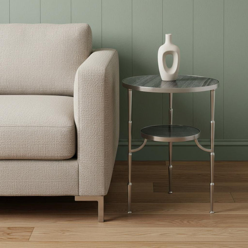 Marble And Iron Round End Table - Nickel