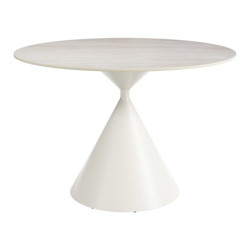 Sintered Stone And Steel Pedestal Base Round Top Dining Table - Beige And White
