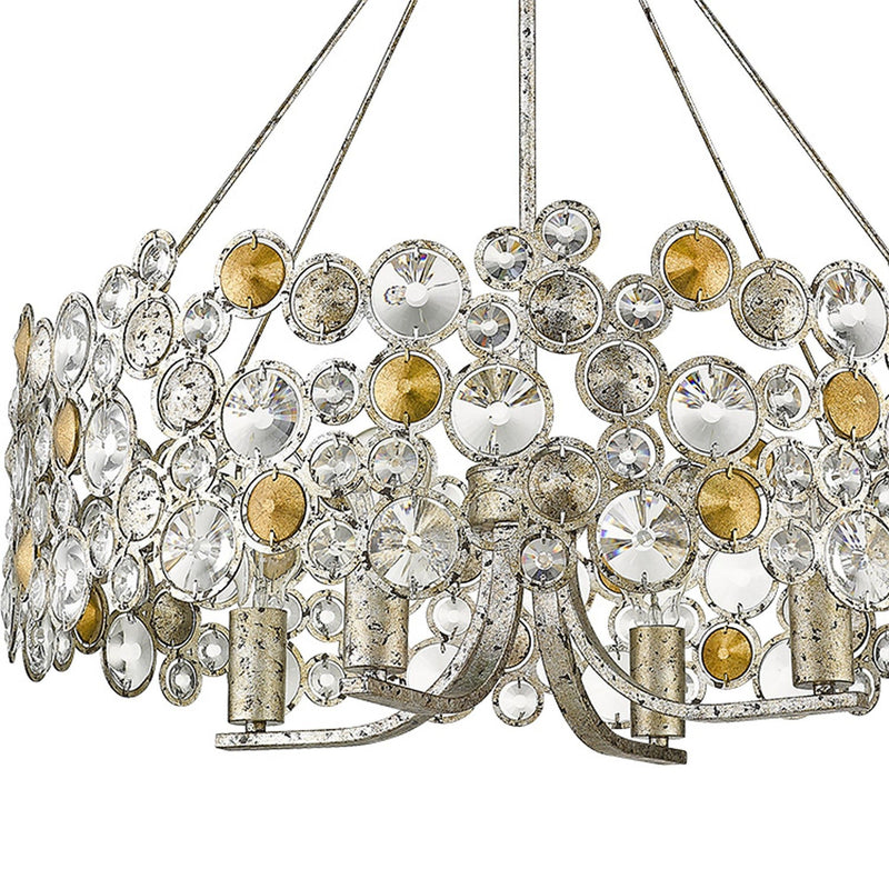 Shaded Four Light Metal And Crystals Dimmable Chandelier With Shades - Silver