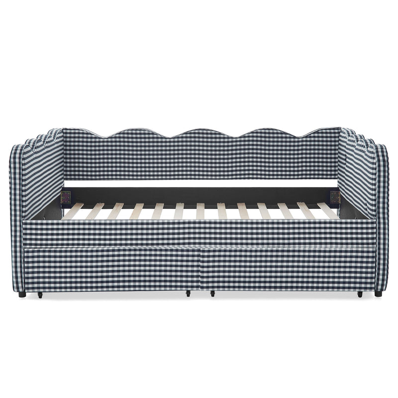 Gingham Daybed & USB Charging Port, Wave-Shaped Design