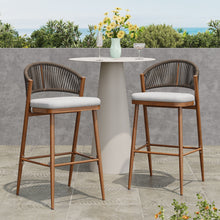 Load image into Gallery viewer, Outdoor Bar Height Metal Frame Counter Stools With Scallop Shaped Backrest &amp; Water Resistant Cushions
