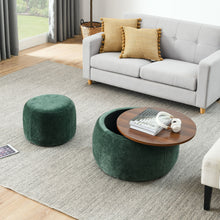 Load image into Gallery viewer, Round Storage Ottoman, 2 In 1 Function, End Table And Ottoman

