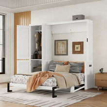 Load image into Gallery viewer, Queen Size Murphy Bed With Wardrobe, Space-Saving Hidden Wall Bed With Desk And Charging Station - White
