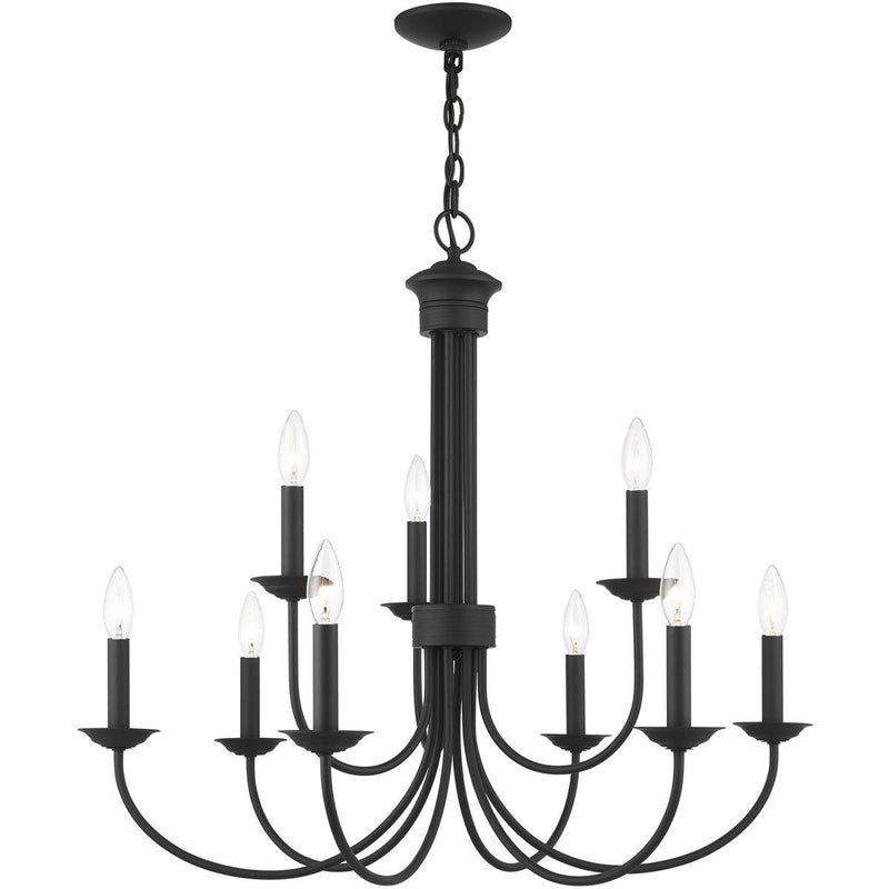 Nine Light Dimmable Chandelier With Shades - Black