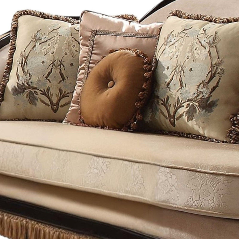 Velvet Curved Sofa And Toss Pillows - Tan