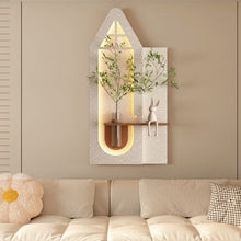 Load image into Gallery viewer, Adjustable 3 Color LED Sandstone Wall Decor With Simulated Plants, Glass Vase &amp; Rabbit Statue - Light Coffee
