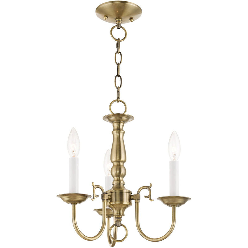 14" Three Light Dimmable Chandelier With Shades - Antiqued Brass