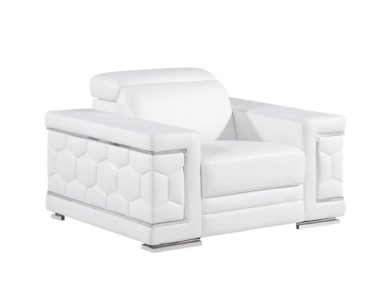 Genuine Leather Lounge Chair - White And Silver