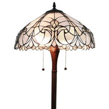 Load image into Gallery viewer, Two Light Torchiere Floor Lamp With White Fleur De Lis Stained Glass Dome Shade - Brown
