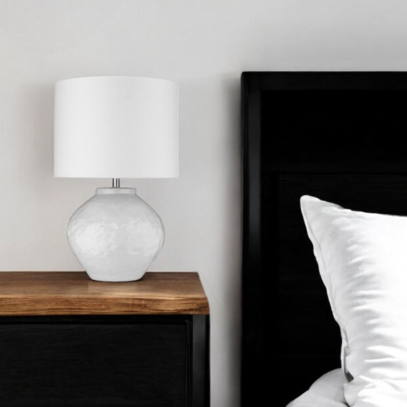 26" Ceramic Table Lamp With White Drum Shade - White
