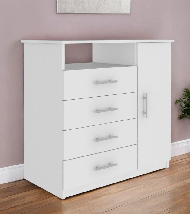 Four Drawer Combo Dresser With Open Shelf - White
