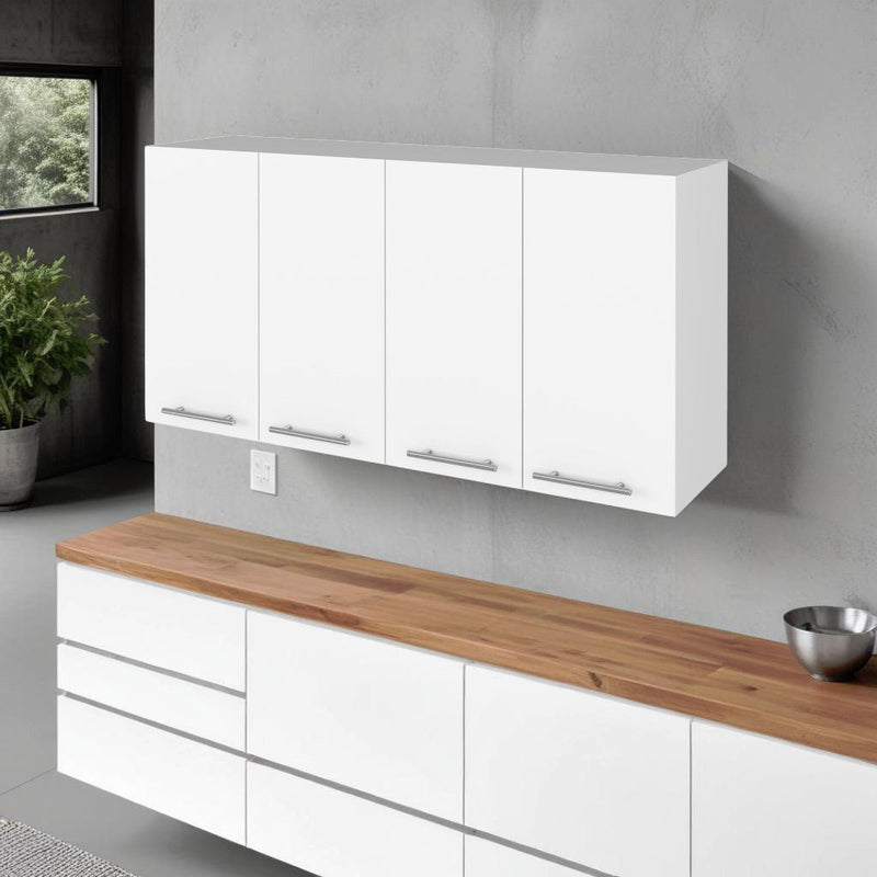 47" Wood Wall Mounted Accent Chest With Four Doors - White