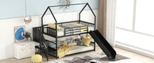 Load image into Gallery viewer, Twin Size Metal Bunk Bed House Bed with Slide and Staircase, Black
