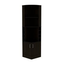 Load image into Gallery viewer, 71" Wood Corner Bar Cabinet With Two Doors - Black
