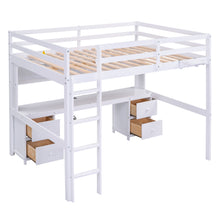 Load image into Gallery viewer, Full Size Loft Bed With Desk, Cabinets, Drawers, Charging Station And Bedside Tray, Sturdy Frame, No Box Spring Required - White
