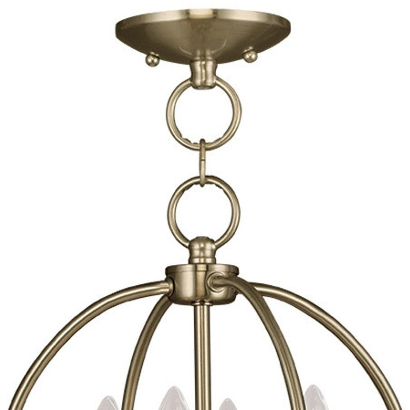 Four Light Metal Dimmable Chandelier With Shades - Brass / White