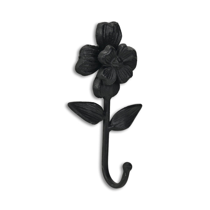 4" Cast Iron Flower Wall Hook - Black