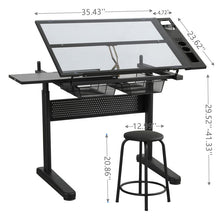 Load image into Gallery viewer, Hand Crank Adjustable Drafting Table Drawing Desk With 2 Metal Drawers With Stool
