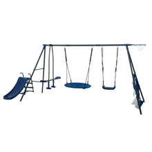 Load image into Gallery viewer, Interesting Six Function Swingset With Net Swing Metal Plastic Safe Swing Set 440Lbs For Outdoor Playground For Age 3+ With 31.5&quot; Net Swing - Gray / Blue
