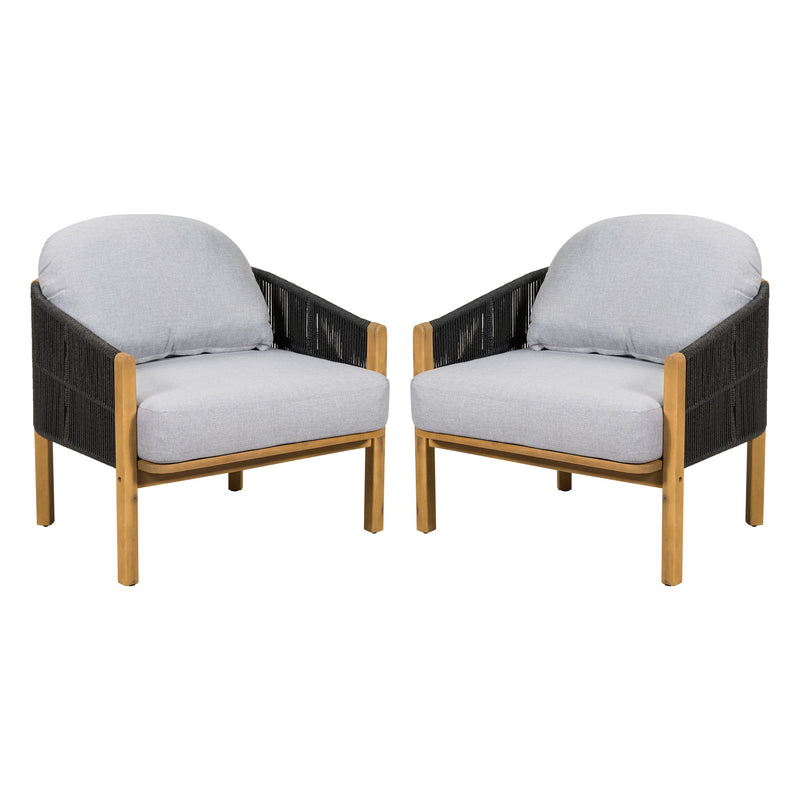 Grotta - Outdoor Wood Club Chair (Set of 2) With Rope And Cushion Frame - Gray / Teak
