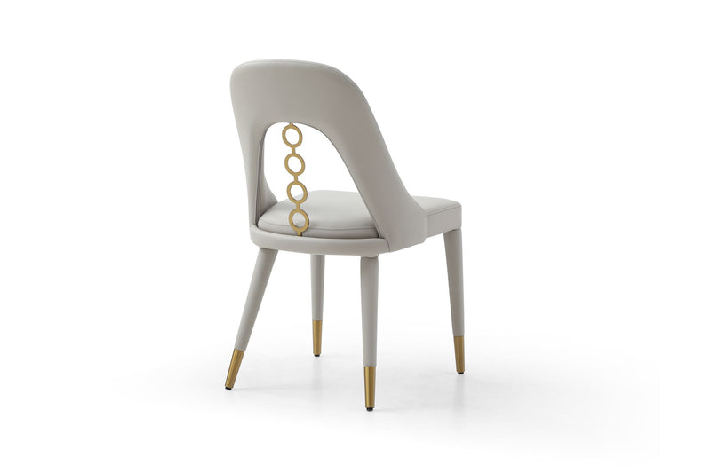 Faux Leather Stainless Steel Dining Side Chairs (Set of 2) - Gray / Gold