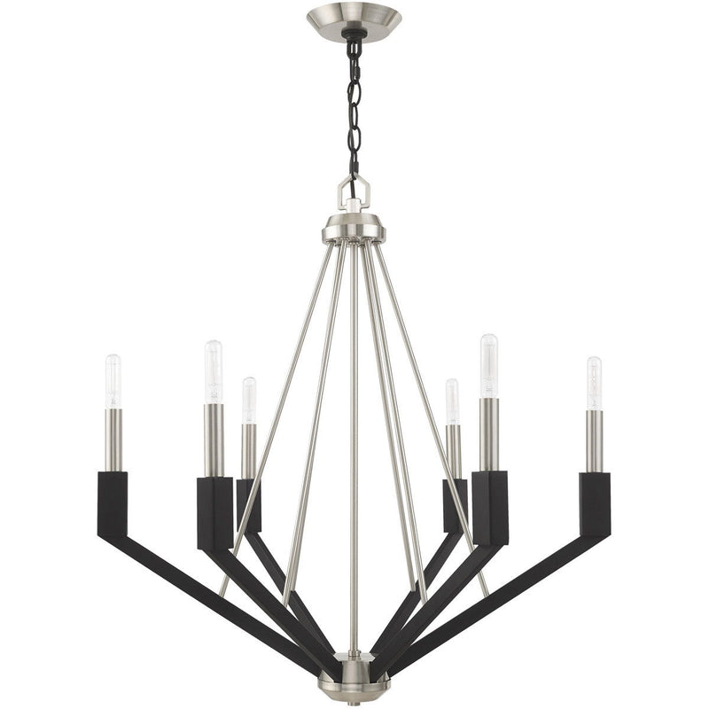 27" Six Light Dimmable Chandelier With Shades - Nickel
