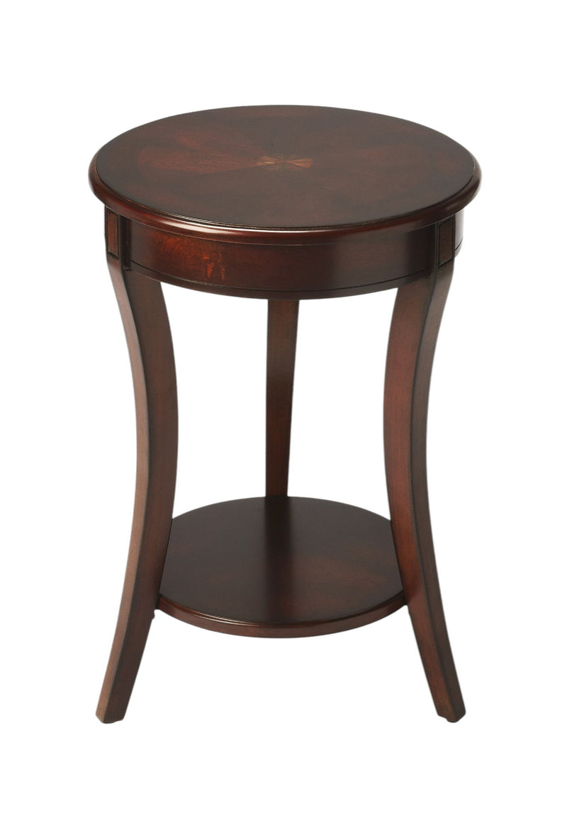 Wood And Wood Round End Table With Shelf - Dark Brown