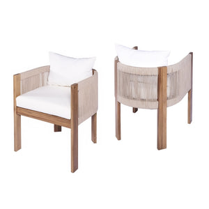 Matera - Patio Dining Chair (Set of 2) With Wraparound Back And Removable Cushion Cover - Teak / Beige
