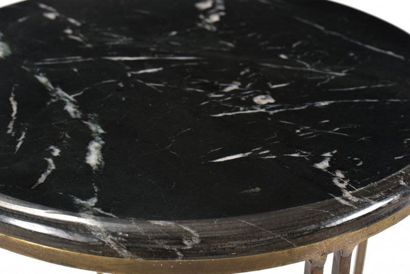 Marble And Iron Round End Table - Gold And Black