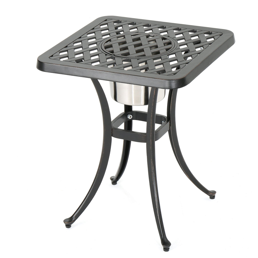 Outdoor Cast Aluminum Bistro Table With Ice Bucket - Black Copper