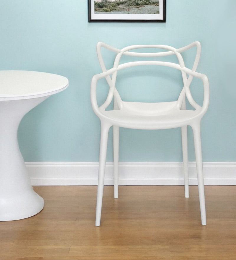 Heavy Duty Plastic Open Back Dining Arm Chair - White