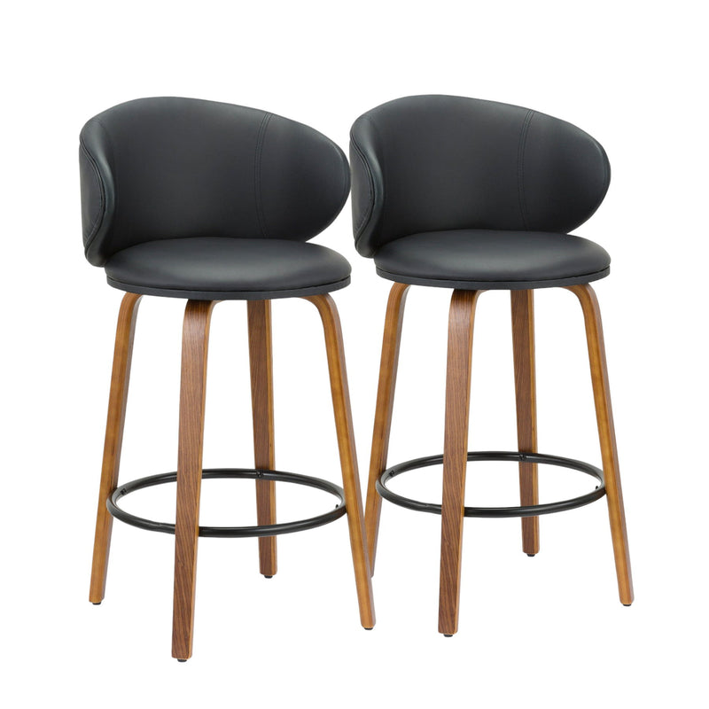 26" Faux Leather And Metal Low Back Counter Height Bar Chairs (Set of 2) - Black And Brown