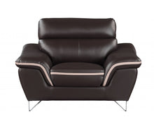 Load image into Gallery viewer, Leather Match Solid Color Pillow Top Arms Club Chair Silver Legs - Brown
