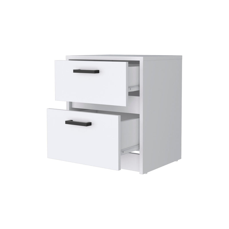 15.7" x 12.7" x 18.6" Two Drawer Nightstand With Integrated Tech - White