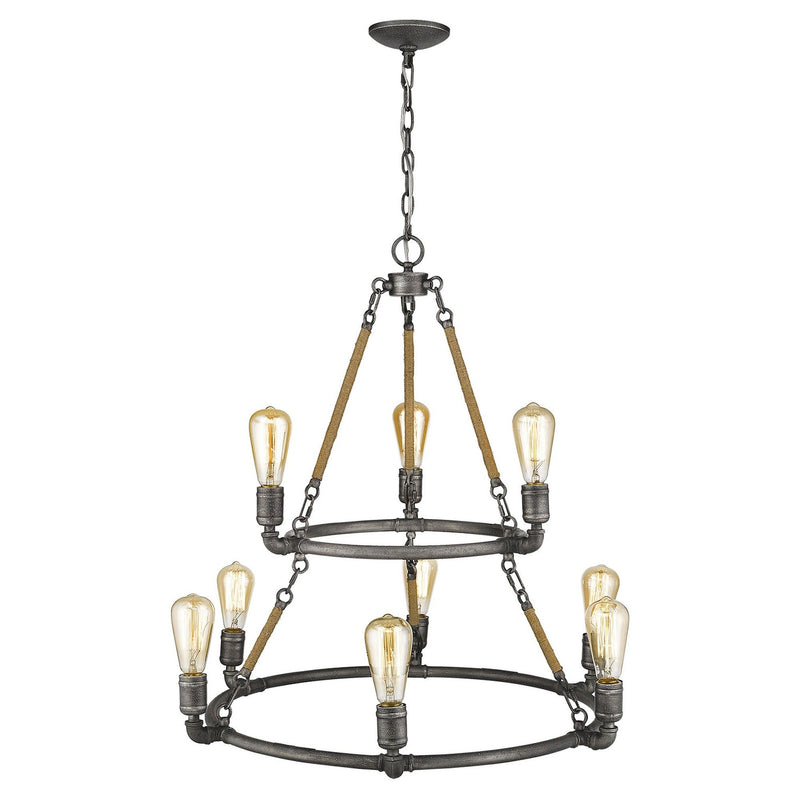 Nine Light Metal Dimmable Chandelier - Brown / Black